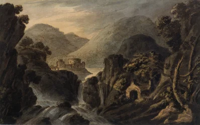Klassiek landschap met waterval